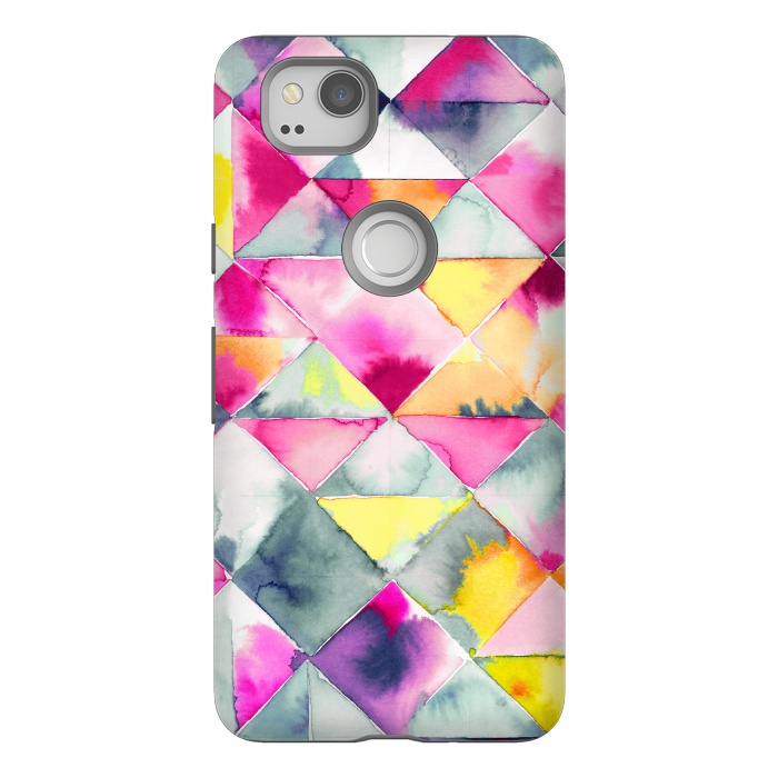 Pixel 2 StrongFit Watercolor Squares Triangles Fresh by Ninola Design