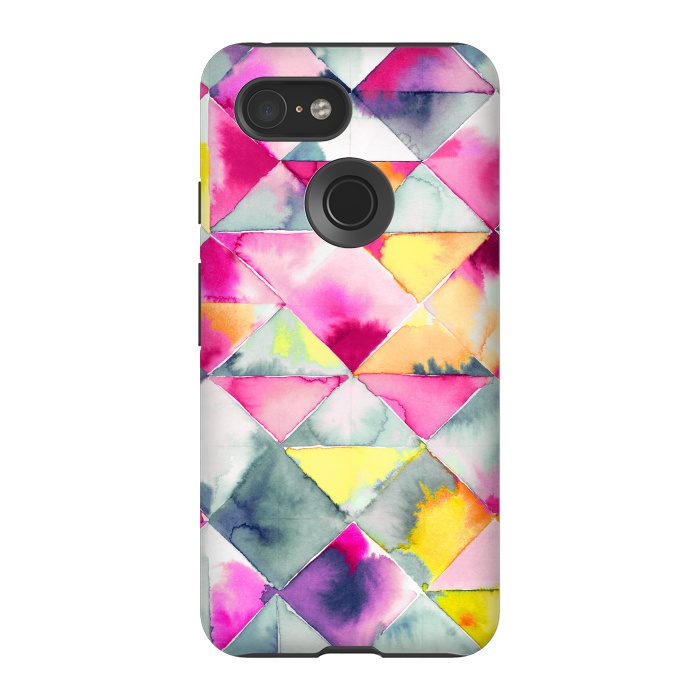 Pixel 3 StrongFit Watercolor Squares Triangles Fresh by Ninola Design