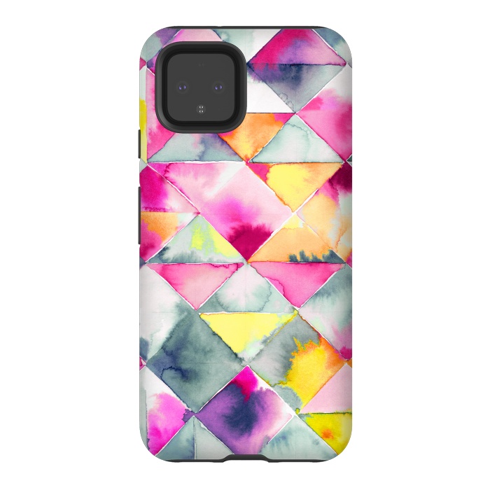 Pixel 4 StrongFit Watercolor Squares Triangles Fresh by Ninola Design