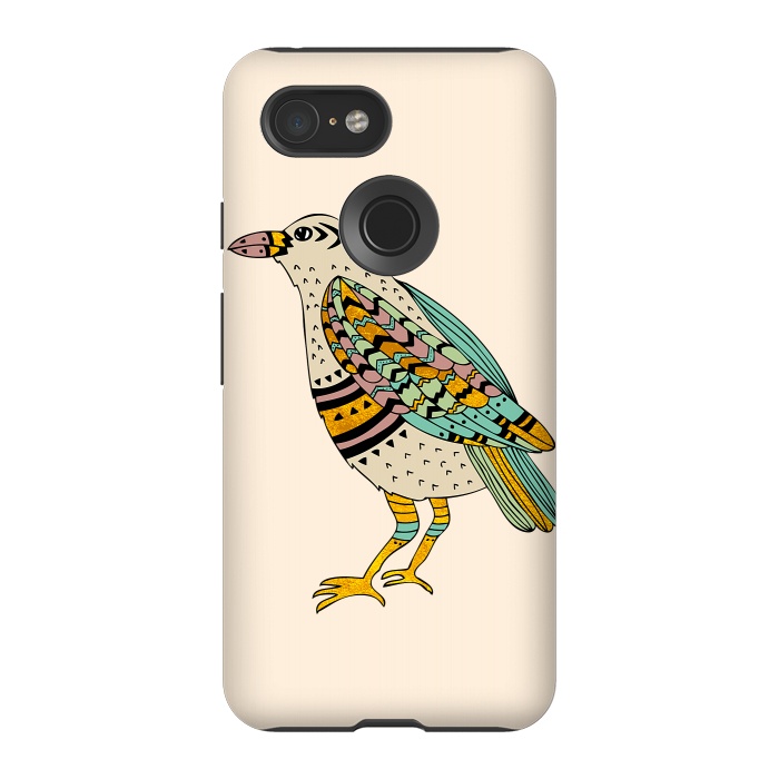 Pixel 3 StrongFit Playful Crow Tan by Pom Graphic Design