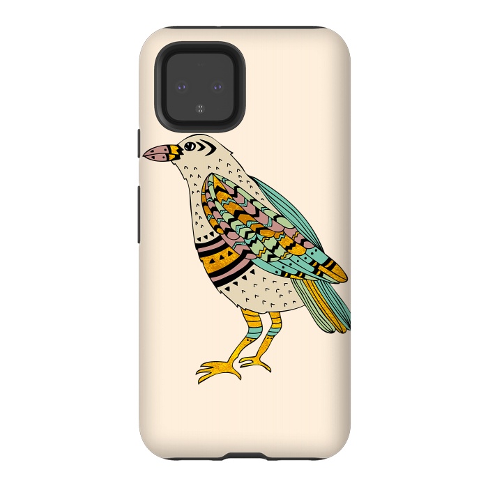 Pixel 4 StrongFit Playful Crow Tan by Pom Graphic Design