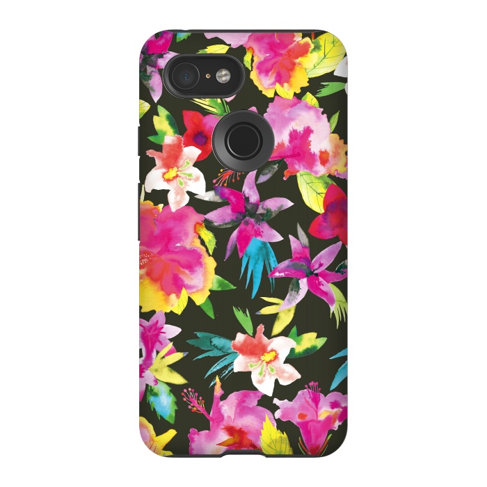 Pixel 3 StrongFit Caribbean Flowers and Palms by Ninola Design