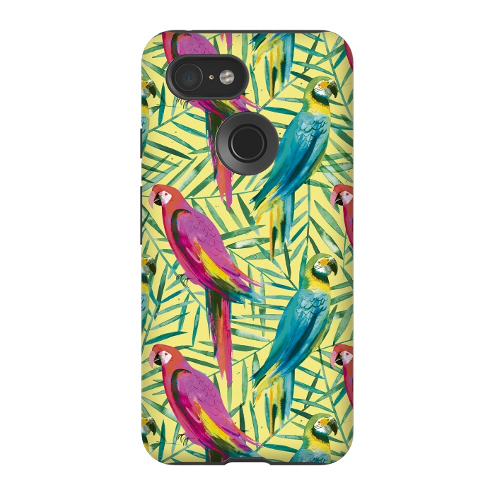 Pixel 3 StrongFit Tropical Parrots and Palms by Ninola Design