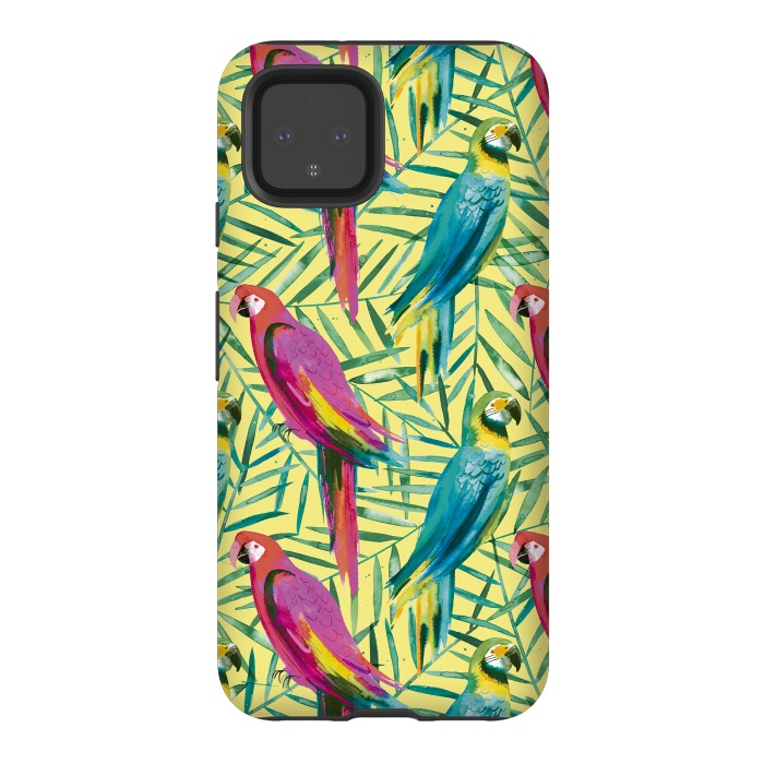 Pixel 4 StrongFit Tropical Parrots and Palms by Ninola Design