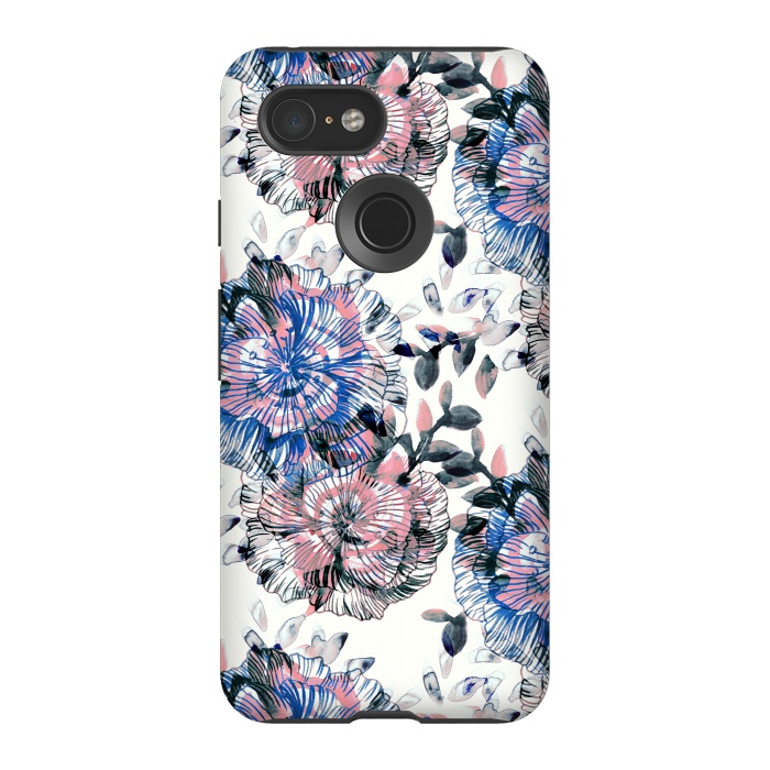 Pixel 3 StrongFit Watercolor painted flowers and foliage by Oana 