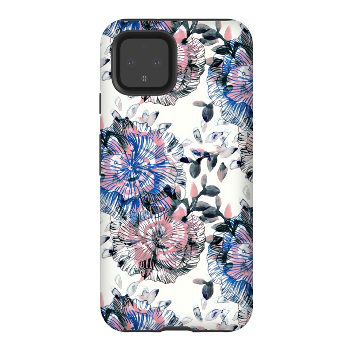 Pixel 4 StrongFit Watercolor painted flowers and foliage by Oana 