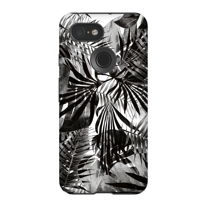 Pixel 3 StrongFit Silver black metallic tropical leaves by Oana 