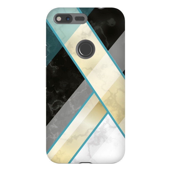 Pixel XL StrongFit Vertical Green Lines On Marble  by ArtsCase
