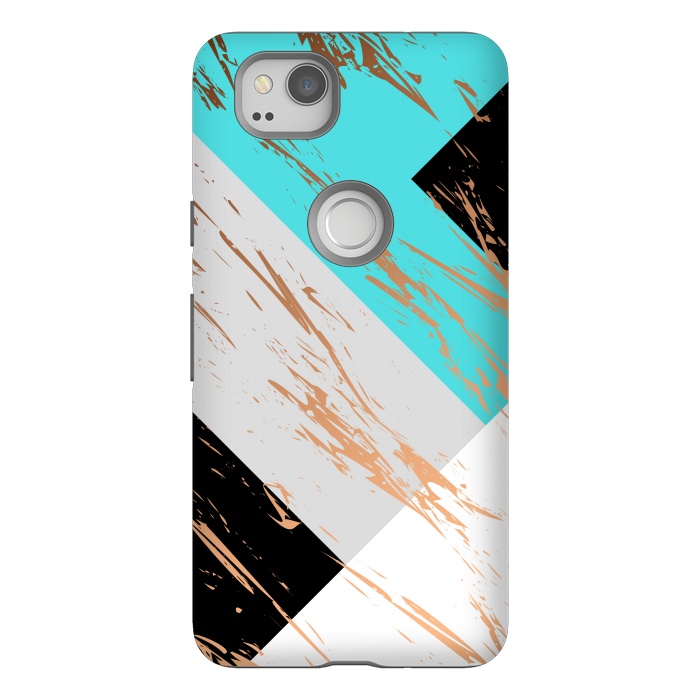 Pixel 2 StrongFit Aquamarine With Gold On Marble Background by ArtsCase