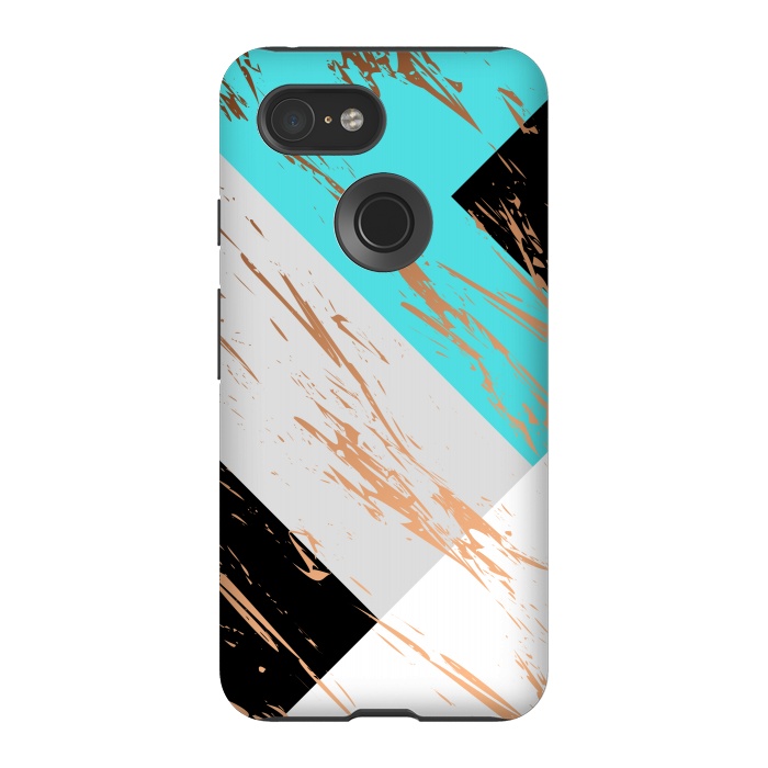 Pixel 3 StrongFit Aquamarine With Gold On Marble Background by ArtsCase