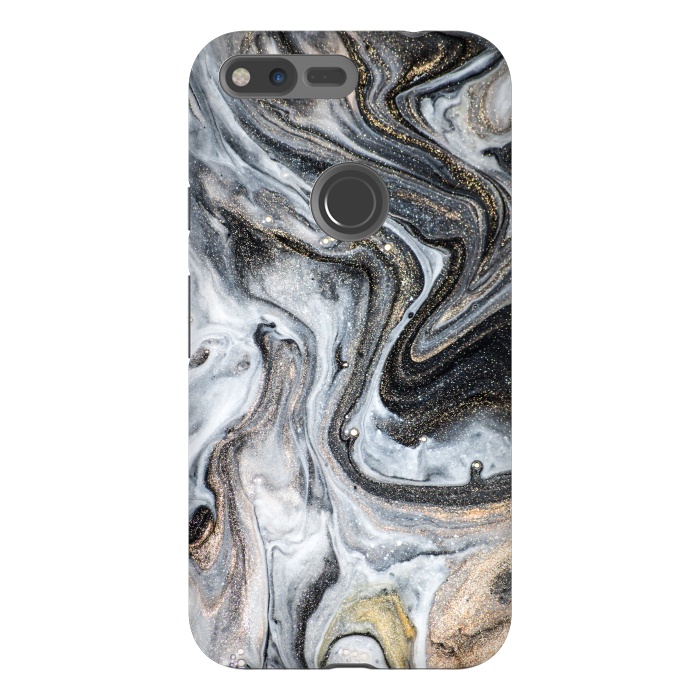 Pixel XL StrongFit Black and Gold Marble by ArtsCase