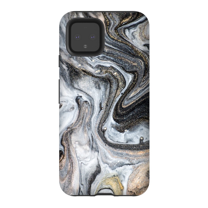 Pixel 4 StrongFit Black and Gold Marble by ArtsCase