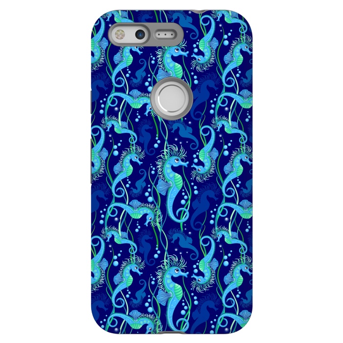 Pixel StrongFit Seahorse cute blue sea animal Pattern by BluedarkArt
