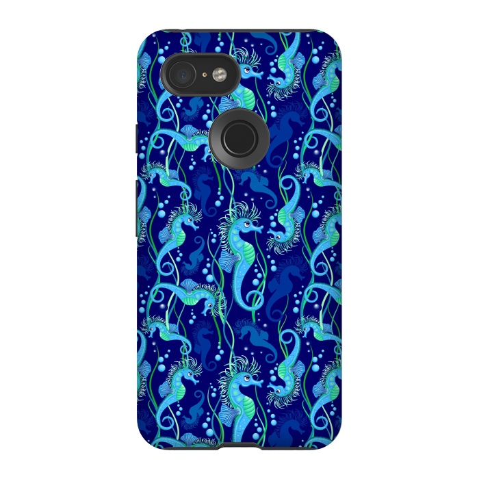 Pixel 3 StrongFit Seahorse cute blue sea animal Pattern by BluedarkArt