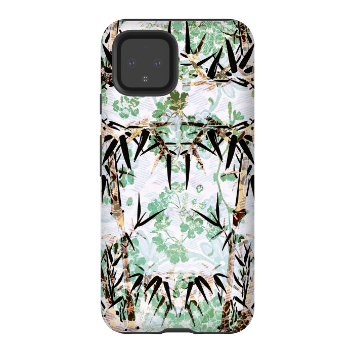 Pixel 4 StrongFit Bamboo trees and pastel green flowers by Oana 