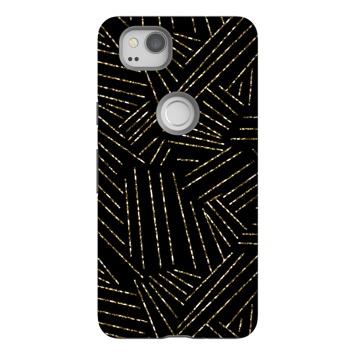Pixel 2 StrongFit Black and Gold Glitter Lines by Ashley Camille