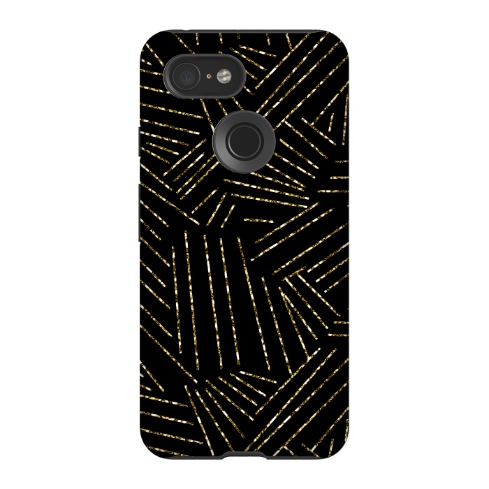 Pixel 3 StrongFit Black and Gold Glitter Lines by Ashley Camille