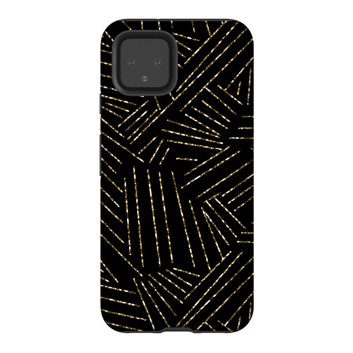 Pixel 4 StrongFit Black and Gold Glitter Lines by Ashley Camille