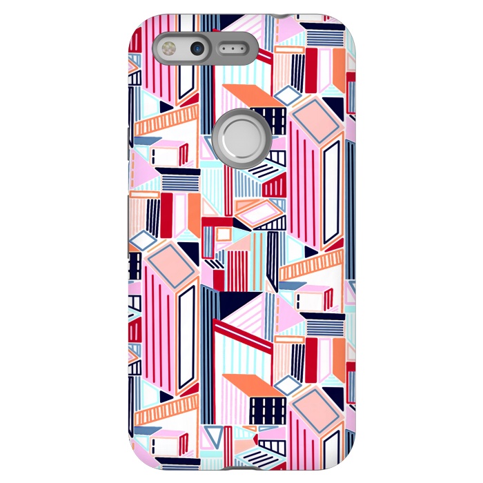 Pixel StrongFit Abstract Minimalism City (Peachy Pastel & Red)  by Tigatiga