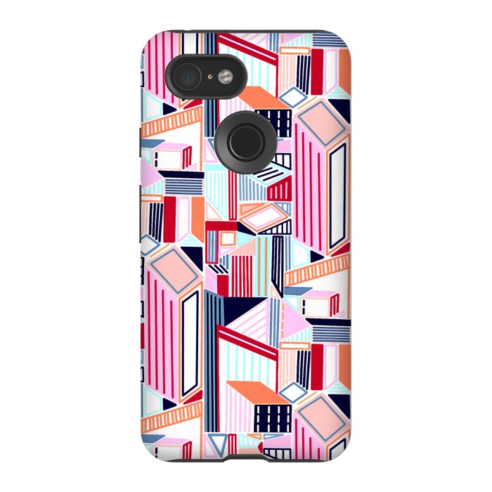 Pixel 3 StrongFit Abstract Minimalism City (Peachy Pastel & Red)  by Tigatiga