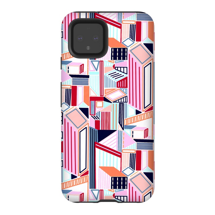 Pixel 4 StrongFit Abstract Minimalism City (Peachy Pastel & Red)  by Tigatiga
