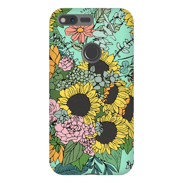 Pixel XL StrongFit Trendy yellow sunflowers and pink roses mint design by InovArts