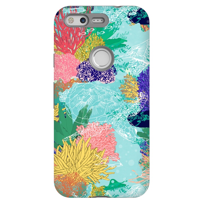 Pixel StrongFit Cute colorful ocean coral reefs and turtles design by InovArts