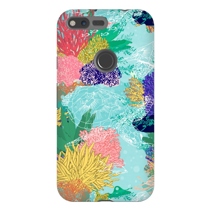 Pixel XL StrongFit Cute colorful ocean coral reefs and turtles design by InovArts
