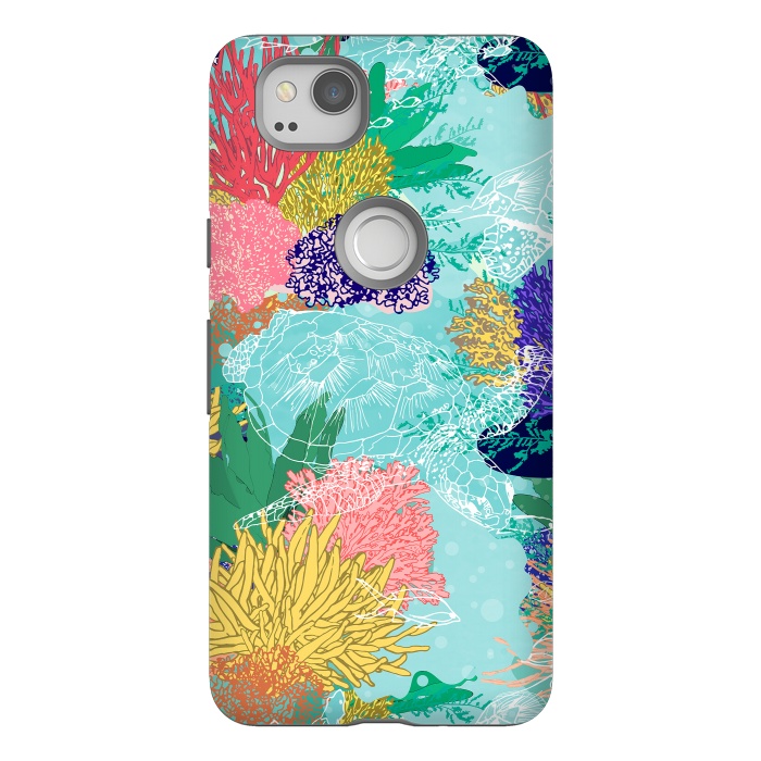Pixel 2 StrongFit Cute colorful ocean coral reefs and turtles design by InovArts