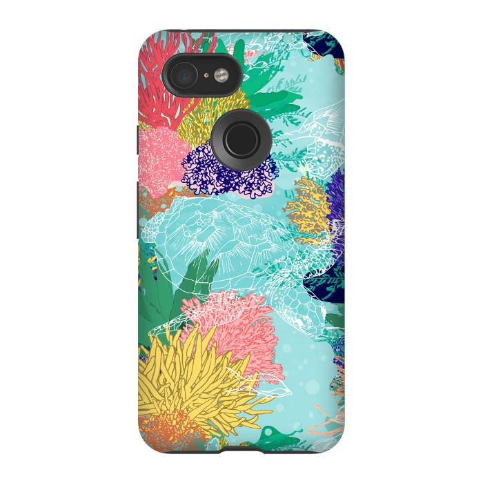 Pixel 3 StrongFit Cute colorful ocean coral reefs and turtles design by InovArts