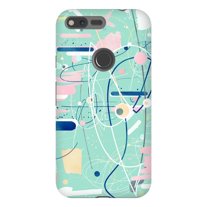 Pixel XL StrongFit Modern mint strokes and dots creative art  by InovArts