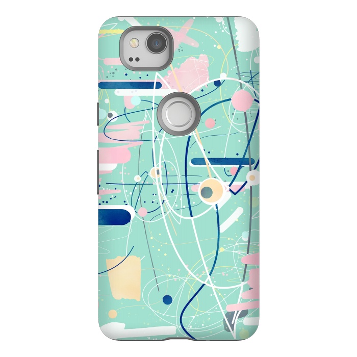 Pixel 2 StrongFit Modern mint strokes and dots creative art  by InovArts