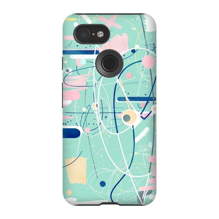 Pixel 3 StrongFit Modern mint strokes and dots creative art  by InovArts