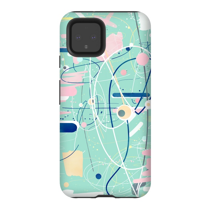 Pixel 4 StrongFit Modern mint strokes and dots creative art  by InovArts