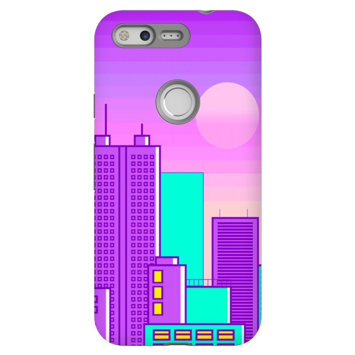 Pixel StrongFit purple sunset in the city by haroulita