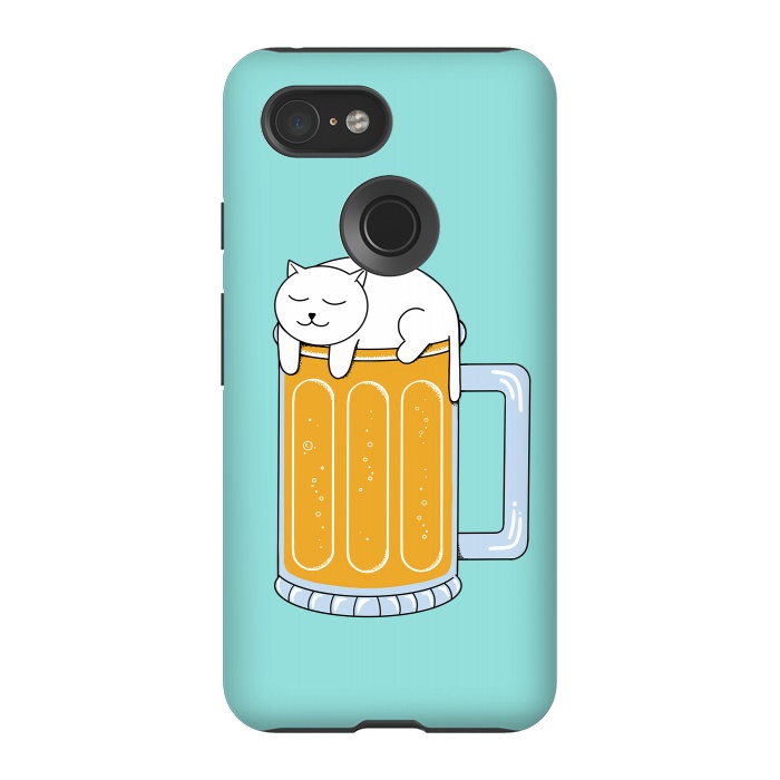 Pixel 3 StrongFit Cat Beer Green by Coffee Man