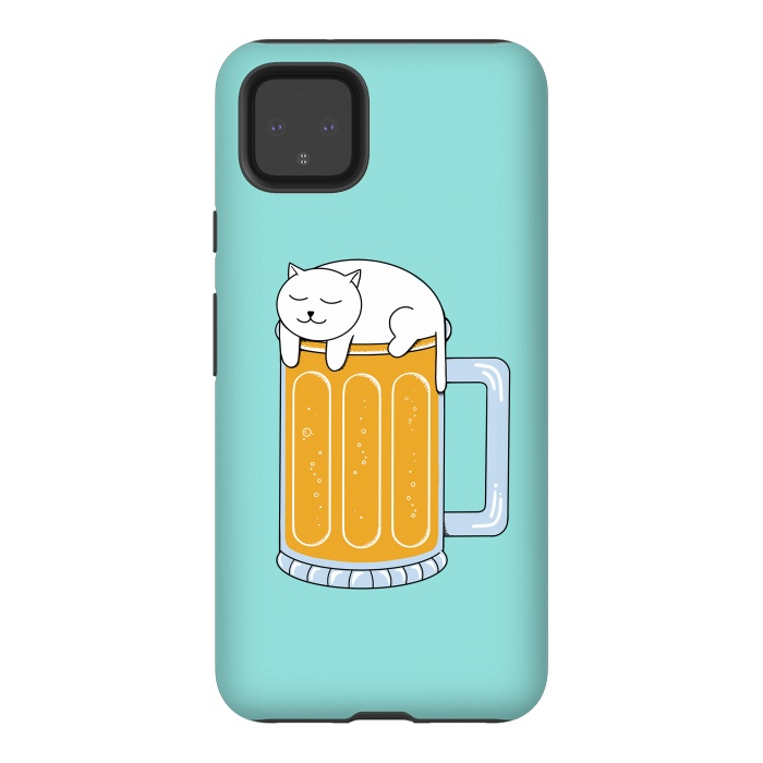 Pixel 4XL StrongFit Cat Beer Green by Coffee Man
