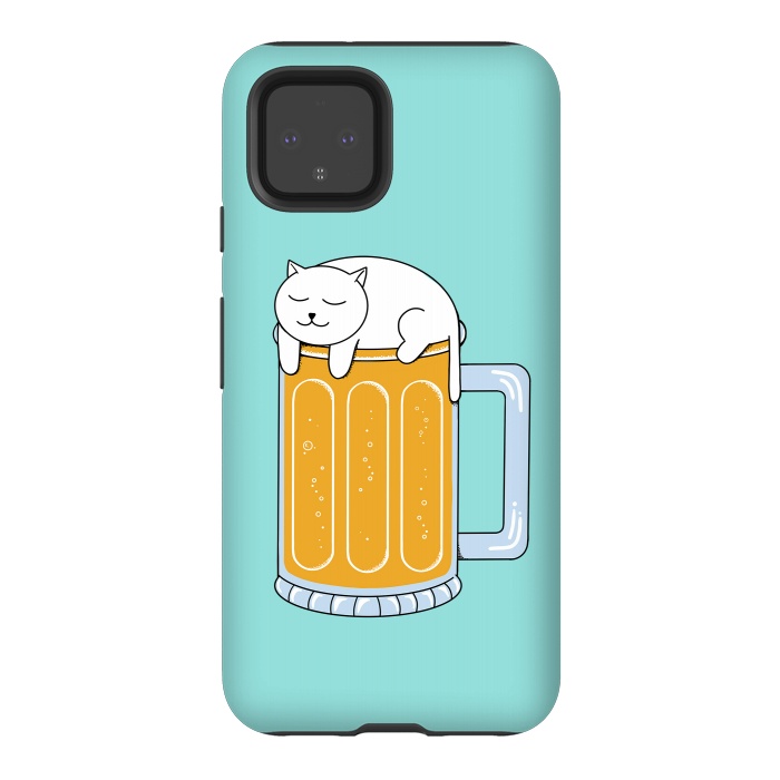 Pixel 4 StrongFit Cat Beer Green by Coffee Man