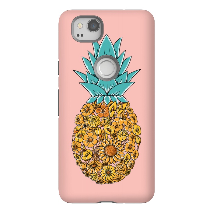 Pixel 2 StrongFit Pineapple Floral Pink by Coffee Man