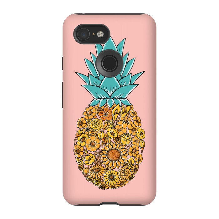 Pixel 3 StrongFit Pineapple Floral Pink by Coffee Man