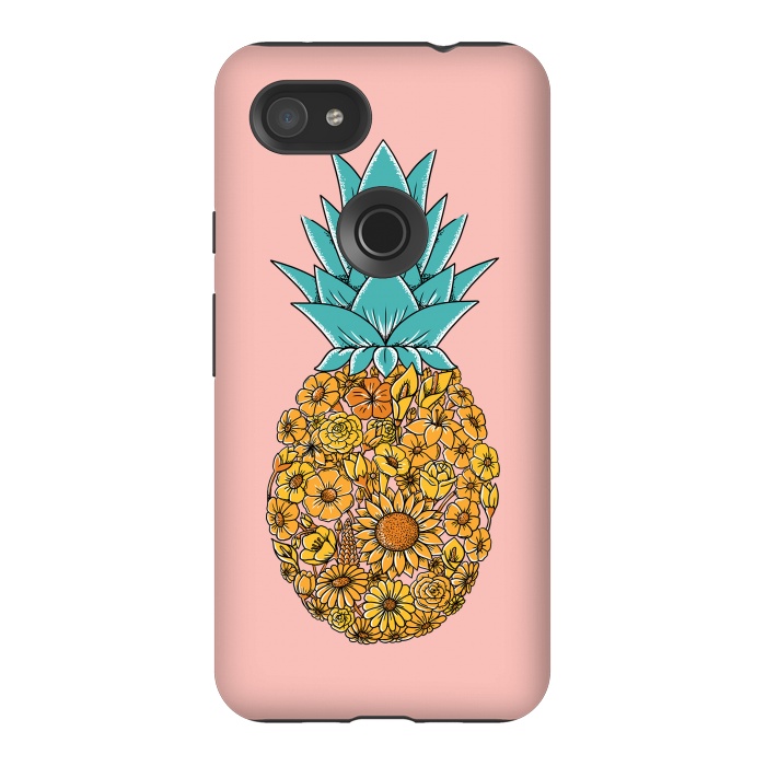 Pixel 3AXL StrongFit Pineapple Floral Pink by Coffee Man