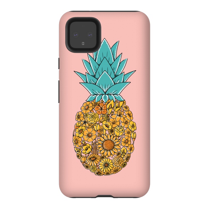 Pixel 4XL StrongFit Pineapple Floral Pink by Coffee Man