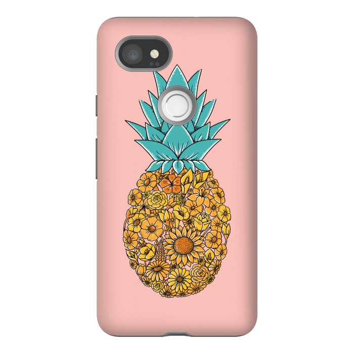 Pixel 2XL StrongFit Pineapple Floral Pink by Coffee Man