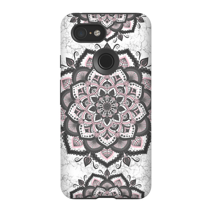 Pixel 3 StrongFit Black pink mandala flower by Jms