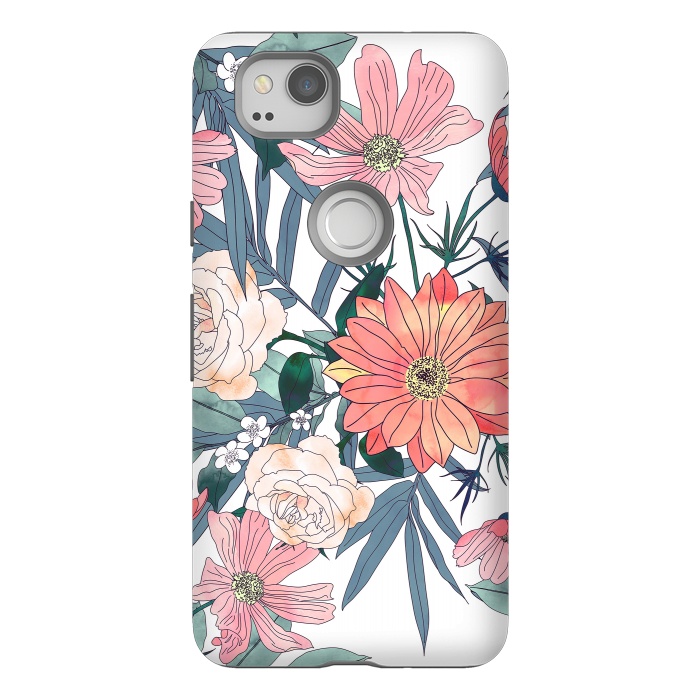 Pixel 2 StrongFit Elegant pink and blue watercolor floral design by InovArts