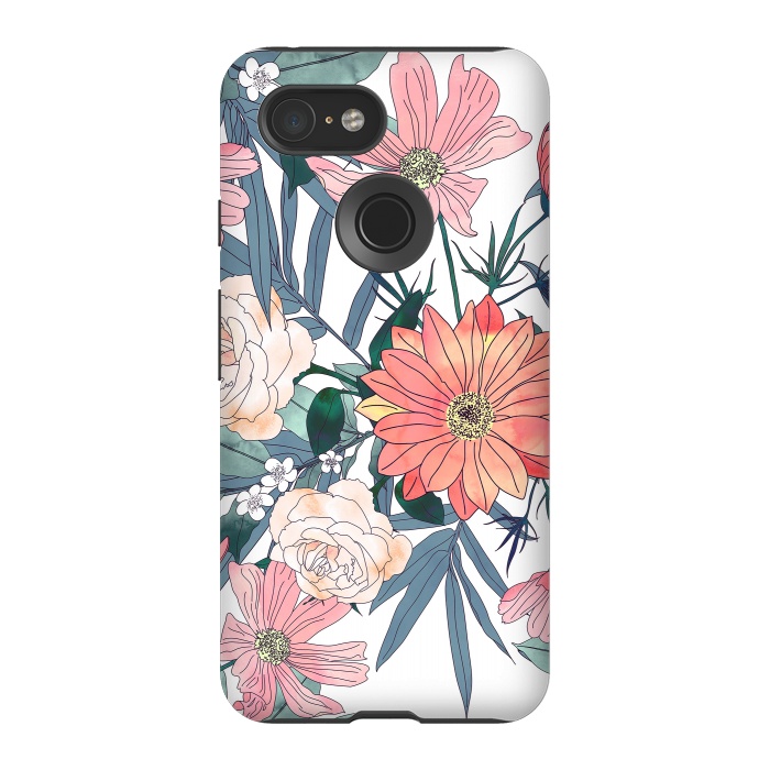 Pixel 3 StrongFit Elegant pink and blue watercolor floral design by InovArts