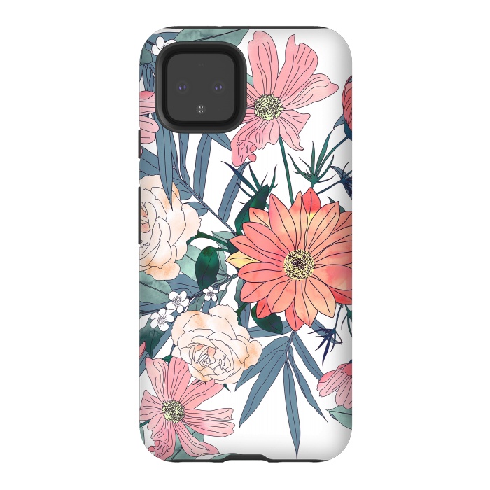 Pixel 4 StrongFit Elegant pink and blue watercolor floral design by InovArts