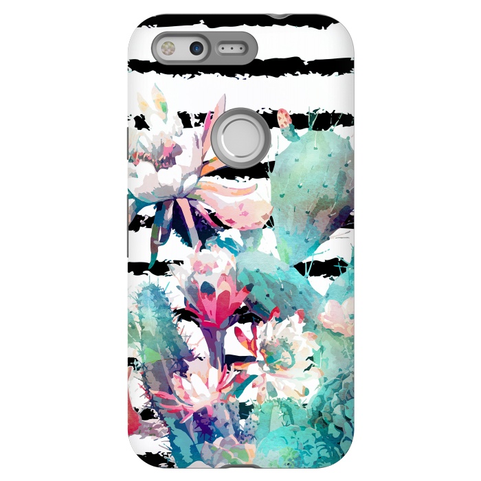 Pixel StrongFit Pretty watercolor cactus floral and stripes design by InovArts