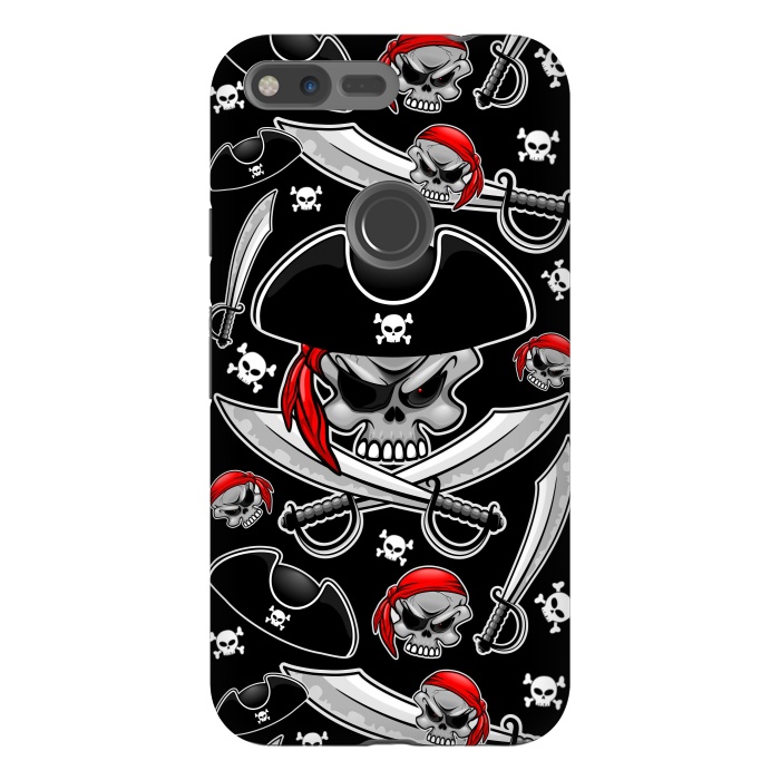 Pixel XL StrongFit Skull Pirate Captain with Crossed Sabers by BluedarkArt