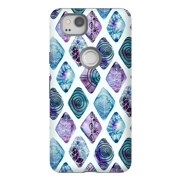 Pixel 2 StrongFit Patterned Watercolor Diamonds Blue  by Tigatiga